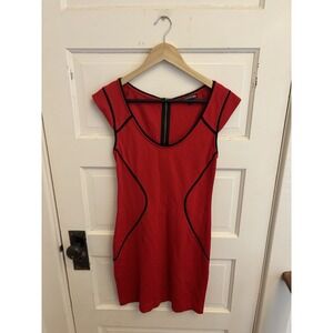 Express Women's Red Mini Dress Black Piping Cap Sleeve Stretch Size 4 $79.90